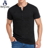 80% Cotton 15% Polyester 5% Spandex Solid Color Henley Short Sleeve Men T-shirt 2103【fast】