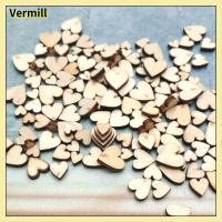 VERMILL 100PCS 4 ขนาด DIY การตกแต่ง กระจายตาราง หัวใจรักไม้ อุปกรณ์งานฝีมือ ตกแต่งงานแต่งงาน