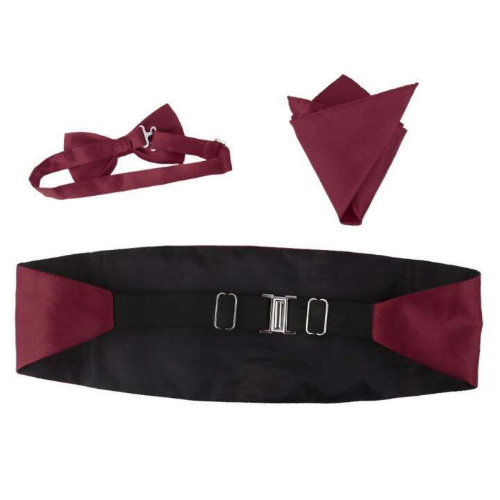 1-2-3ชุดที่มีความซับซ้อนของผู้ชาย3ผูกโบว์ซาติน-cummerbund-และผ้าเช็ดหน้า