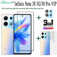 BLKNAIM(3in1) สำหรับ Infinix Note 30 Vip/infinix Note 30 5G/Infinix Note 30 Pro ฟิล์มป้องกันหน้าจอกระจกนิรภัย HD เต็มจอฟิล์มกระจกกล้องถ่ายรูปด้านหลัง + ฟิล์มเลนส์กล้อง + ฟิล์มด้านหลังคาร์บอนไฟเบอร์3D