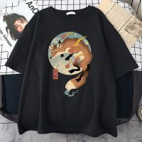 Fire Cartoon Fox Japanese Print Men Tshirt Kawaii Cute Clothing Mens Shirt Male T Gildan Spot 100% Cotton