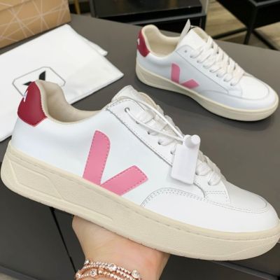 2023 new VEJ Genuine Leather White Shoes Women New Style Versatile Casual Thick-Soled Couple Sne