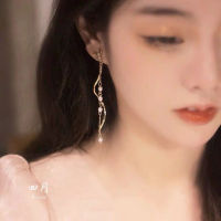 "Butterfly Dance" Super Immortal Wave Earless Ear Clip Pearl Tassels Long Slim Ear Studs Earrings 925 Silver JDP0