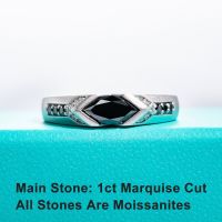 Anujewel 1ct สีดำเจียระไนทรงมาคีส์ดีแหวนหมั้นเงินผู้ชายและผู้หญิงแหวนแต่งงาน Moissanite Bezel สำหรับ