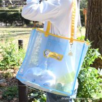 Japanese Summer New Doraemon Mesh Transparent Handbag Large Capacity Cute Beach Travel Shoulder Bag Trend 【AQUA】☑■