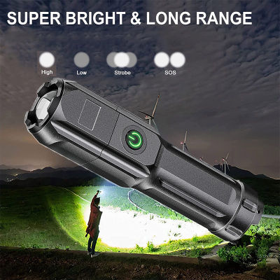 ไฟฉาย escopic Zoom Strong Light ไฟฉาย USB Charging Compact Portable Spotlight Remote Floodlight Outdoor Lighting
