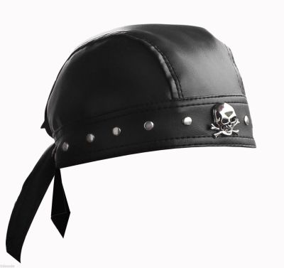 【CC】 Leather Bandana Biker Doo Do Rag Headwrap Studded Cap Capsmith Du