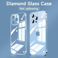 Luxury Transparent Diamond Tempered Glass Case for iPhone 15 14 13 12 11 Pro Max Plus Mini Soft Silicone Bumper Shockproof Cover