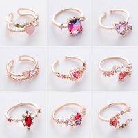 2020 Hot Sale Shiny Rhinestone Sweet Floral Rings for Women Girls Bling Bling Crystal Mosaic Jewelry Valentines Gift 23 Colors Storage Boxes