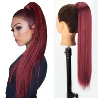 Synthetic Ponytail Hair Extension Natural Hairpiece Clip In Wrap Around Pony Heat Resistant Black Burgundy Hairstyle Wig  Hair Extensions  Pads