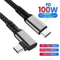 HD 4K USB C สายพ่วง100W PD 5A มุมโค้งขวา90องศา Gen 2 USB 3.1 Type C สายไฟต่อสำหรับ Macbook แล็ปท็อปซัมซุง