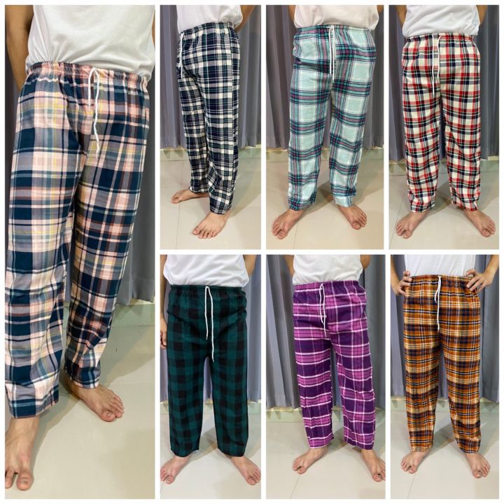 กางเกงนอน-ลายสก๊อต-กางเกงขายาว-เอวยางยืด-มีเชือกผูก-กางเกงเกาหลี-สไตล์วินเทจ-คละสี-คละลาย