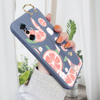 สำหรับ Xiaomi X2 Poco F3 Poco F3 GT F4 F5 5G F5 Pro 5G สายรัดข้อมือกระต่ายส้มโอสายรัดข้อมือเคสโทรศัพท์ขอบสี่เหลี่ยมของเหลวเคสซิลิโคนเคสป้องกันแรงกระเทือน