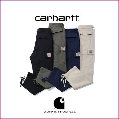 Carharttทหารเกณฑ์ชุดเอี๊ยมแบรนด์เนมผู้ชายสไตล์พื้นฐานแบบมีกระเป๋าหลายช่องกางเกงขายาวลำลองแบบคู่
