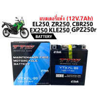 Battey TTW(ทีทีดับเบิ้ลยู) แบตเตอรี่แห้ง 12V7Ah แบตใหม่ทุกเดือน สำหรับ EL250, EX250, ZR250, KLE250, GPZ250r แบต7แอมป์ พร้อมใช้งาน ไม่ต้องชาร์จไฟเพิ่ม