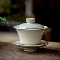 สายเถ้าจีนสีพอร์ซเลน Gaiwan สำหรับหม้ออบชาที่มีฝาปิด T Eaware กังฟูชุดน้ำชาถ้วยชาม Chawan