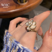 WHC แหวน Camellia ใหม่สวยหรูสำหรับผู้หญิงเครื่องประดับแฟชั่นที่สง่างาม