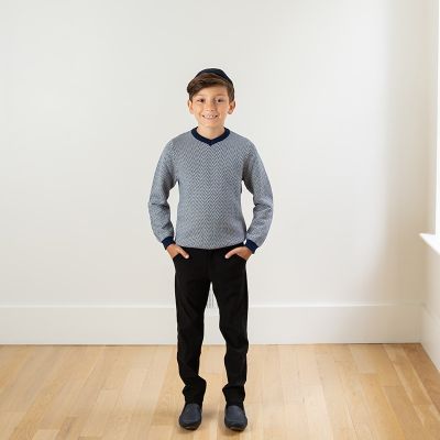 New Sweater AP Herringbone SweaterAP 2024 Fall Boys V-neck Sweater 100% Natural Cotton Kids Geometric Knitting Tops, #7708