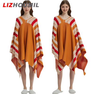 LIZHOUMIL สเวตเชิ้ตผ้าห่มสวมได้อเนกประสงค์สำหรับผู้หญิง,เสื้อวอร์มนุ่มพิเศษอบอุ่นผ้าห่มลายทางมีขนาดเหมาะกับทุกขนาดขนาด143X143ซม.