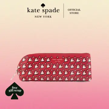 Kate Spade New York Pen and Pencil Case with Office Supplies, Zip Pouch  Includes 2 Pencils, Sharpener, Eraser, and Ruler, Brushstroke Hearts