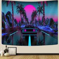 Urban Street Scene Tapestry Cars Palm Trees Sunset Starry Sky แขวนผนังสำหรับห้องนอนห้องนั่งเล่น Dorm Home Decor แขวนผนังตกแต่ง Room Decor Wall Cloth (ห้าขนาดให้เลือก)