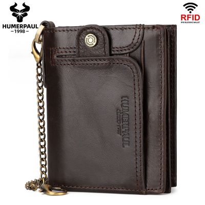 HUMERPAUL Genuine Leather Mens Wallet Short Multi Function ID Credit Card Holder Portemonnee High Quality Zip Coin Pocket