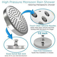 6 Inch High Pressure Shower Head Sprayer Wall-Mounted Bathroom Fixture Faucet Replacement Parts Adjustable Shower Faucet