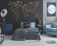 Large Size Geometric World Map Wall Sticker Vinyl Mural Removable Bedroom Decor Stickers Home Living Room Decoration Accessories