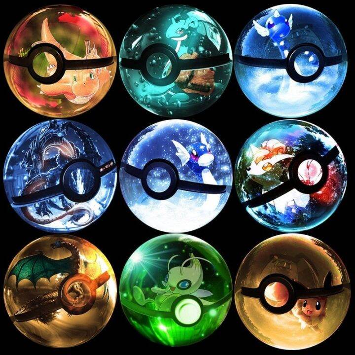 Anime Pokemon 3D Crystal Ball Toys Pikachu Eeevee Mew Piplup LED Light