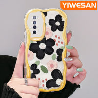 YIWESAN เคสสำหรับ Huawei Nova 7 SE Nova 7 Pro Nova 9 SE Nova 11 SE Nova 10 SE Honor 20น้ำมันเคสภาพวาดลายดอกไม้สีดำสวยๆสีสันสดใสเคสป้องกันแบบซิลิโคนเคสโทรศัพท์โปร่งใสนิ่มกันกระแทก