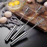 2Pc Household Stainless Steel Semi-Automatic Egg Beater Press Rotary Manual Egg Whisk Egg Cream Hand-Held Whipping Tool