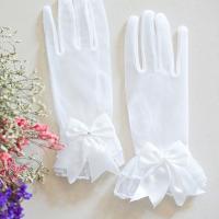 ﺴ G6DF Bridal Gloves Gauze Satin Bowknot with Fingers Short White Ruffled Lace Mittens Wedding Dress Accessories Photo Props