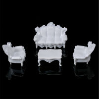 4pcs White DIY 125 Dollhouse Miniature Living Room Antique Sofa Set Tea Table Settee Model for Kids Gift Classic Toy