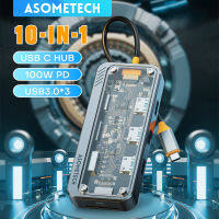 ASOMETECH ASOMETECH USB C HUB 4K HDMI รองรับ VGA USB 3.0 อะแดปเตอร์ 11 10 8 ใน 1 ประเภท C HUB เครื่องอ่านการ์ด RJ45 SD PD 100W เครื่องชาร์จสำหรับ MacBook Pro Air USB C Splitter