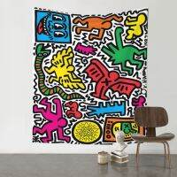 Keith Haring พรมการ์ตูนขนาด60*51นิ้ว/152*130ซม. พรมผนังผ้าพื้นหลังห้องรับแขกห้องนอนตกแต่งผนังตกแต่งห้องนอนการตกแต่งบ้าน