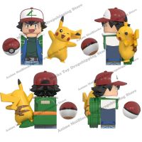 WM Bs Pokemon Ash Ketchum Poké Ball Anime Bricks Pikachu Building Bs Dolls Mini Action Toy Figures Assembly Toys EM001