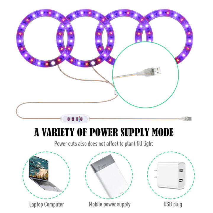 lampu-grow-แหวนนางฟ้ารัศมีขนาดเล็กสำหรับพืชในร่มขนาดเล็กไฟปลูกต้นไม้-led-เต็มสเปกตรัมโคมไฟปลูกพืชปรับความสูงได้พร้อมสายยูเอสบีอัจฉริยะ5โวลต์จับเวลา8-12-16ชั่วโมงระดับแสง5ระดับ-4วงแหวน