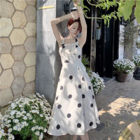 Sweetshuang 2022 Summe ผู้หญิงแฟชั่น Slim หวานอ่อนโยน Polka Pot Pure Just Backless Bow Braces กระโปรง Tropical วันหยุดงานแต่งงานชุดชายหาด