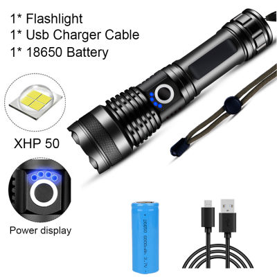 Powerful LED Flashlight USB Rechargeable Torch XHP50 Waterproof 5 Mode Zoomable 26650 18650 Battery Ultra Bright Lantern Camping