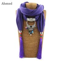 ZZOOI Ahmed Ethnic Silk Buddha Beads Tibetan Silver Pendant Tassel Scarf Necklaces For Women New Maxi Collar Necklace Fashion jewelry