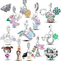 Charms Silver 925 Flower and Bee Butterfly Series Charm Princess Doll Pendant Fits Pandora 925 Original Necklace Key Chain Beads