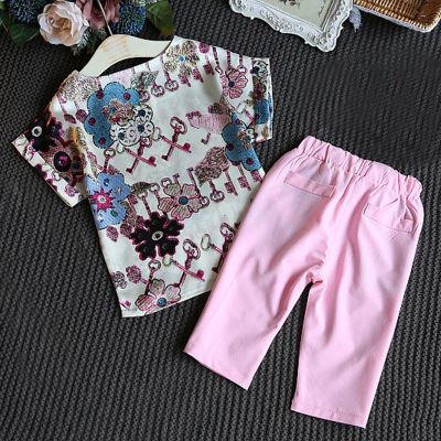 1-6Y Baby Kids Girl Short Sleeve Floral Shirt+Shorts Clothes 2PCSset