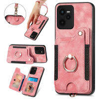 เคสโทรศัพท์มีสายคล้องกระเป๋าเงินแบบกลับด้านได้แหวนใส่นิ้วหนังสำหรับ A77S Oppo A78ที่วางโทรศัพท์ K10x A57 A54 A17ที่ A17K A53 A33 A92ฝาหลังแม่เหล็กรถยนต์สำหรับ Oppo Find X5 F19 Pro Plus Oppo A97 A16 A16K A32 A53S A72