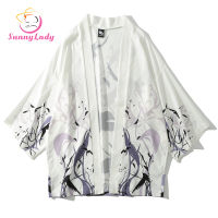 SunnyLady Men Women Cardigan Summer Japanese Ukiyo-Kai Robe Flying Bird Print Tops Fashion Clothing Chinese Style Sunscreen Retro Coat