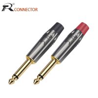 2pcs 2Poles Mono Jack 6.35mm Connector Gold Plated Brass 6.3mm 1/4 Inch Plug Audio Microphone Cable Connector