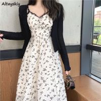 Sleeveless Dress Women Mid-calf Design Floral Casual Sexy Summer Elegant Korean Style Beach New Feminne Popular Soft Sweet Lady