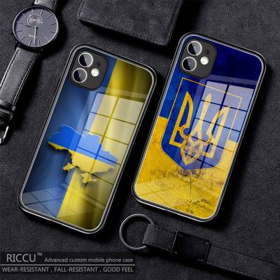 [สินค้าใหม่ในสต็อก] ธงของยูเครนโทรศัพท์กรณีกระจกนิรภัยสำหรับ iPhone 14 13 11 Pro MAX XR XS 8x7พลัส2020 12 13 14 Pro Max มินิโทรศัพท์ครอบคลุม