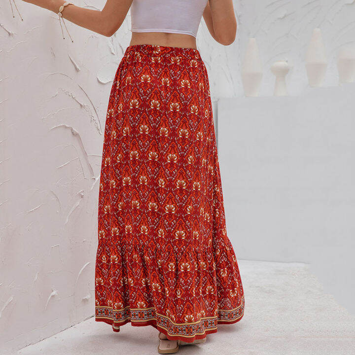 women-clothing-casual-boho-print-lace-up-maxi-skirts-summer-fashion-empire-loose-long-skirt-green-slit-beach-skirts-womens