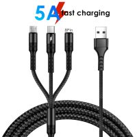 3 In 1ไมโคร USB Type-C 3/5A โทรศัพท์สายชาร์จอย่างรวดเร็วสายสำหรับ iPhone Android