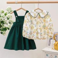 CUI YI SHOP suit 2021 spring and autumn new long-sleeved floral forest suspender childrens dress two-piece set